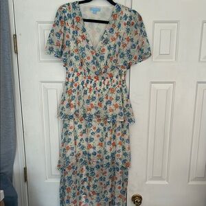 Draper James Blue and Orange Sundress with Flutter Sleeves